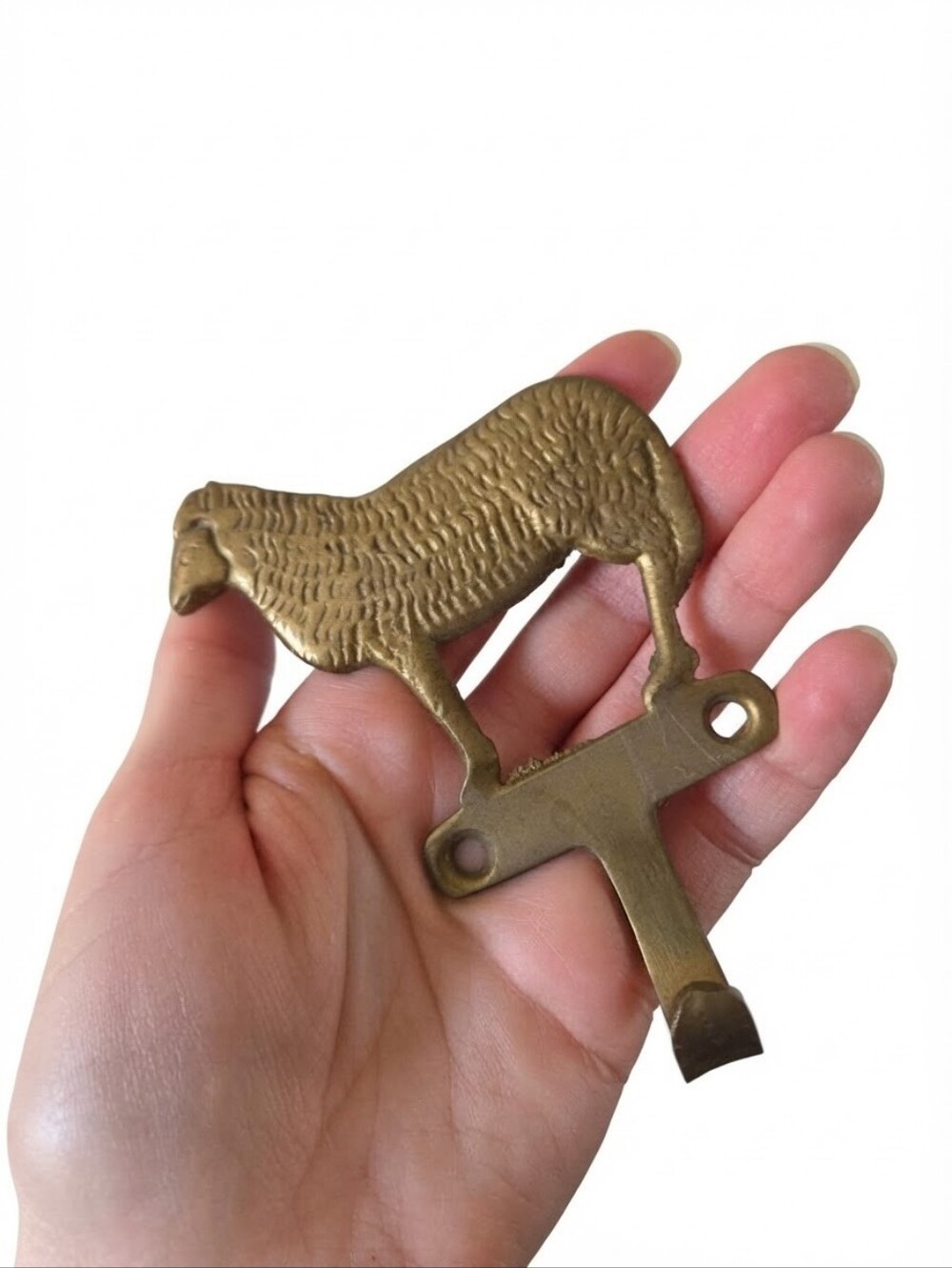 Vintage Solid Brass Sheep Wall Hook - Farmhouse Decor Coat / Towel Hanger - 4.5